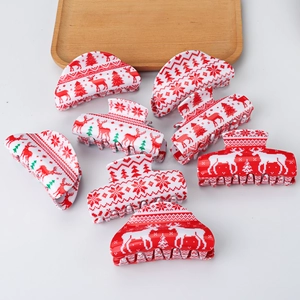 Christmas Hair Claws Large Faux Acetate Shark Clips Snowflake Elk Santa Claus Patterns Festive Accessories For Women