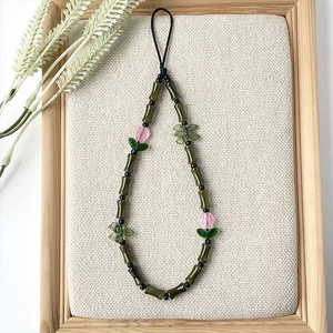Handmade Phone Chain Lanyard Acrylic Glass Bamboo Knot Beads Flower Vintage Chinese Style Lucky Charm Accessory