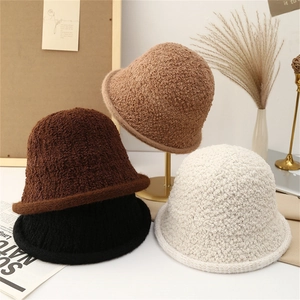 Plush lamb wool bucket hats in four colors for winter warmth and artistic style