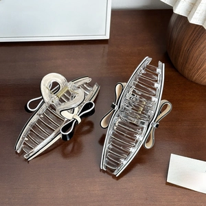 Elegant large acetic acid bow hair claw clips with black and white patterns for women