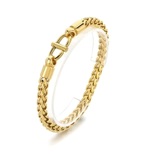 Bracelet chaîne blé dorée polie pour hommes et femmes avec un fermoir boucle en forme de U