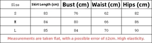 Size chart for women's V-neck dress showing length, bust, waist, and hip measurements