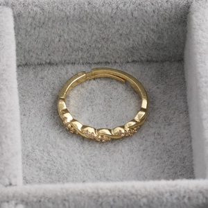 18K gold plated twisted rope ring with zircon pavé setting and adjustable open band