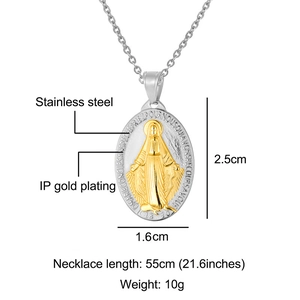 Detailed size specifications for the IP gold plated stainless steel coin pendant necklace