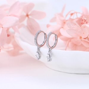Minimalist S925 sterling silver hoop earrings with marquise cubic zirconia pendants