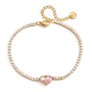 Luxury Stainless Steel Heart Tennis Bracelet Gold Plated Rhinestone Inlaid Fashion Jewelry For Women Valentine Gift