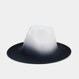 Detail shot of the modern white to deep blue gradient wool felt fedora jazz hat