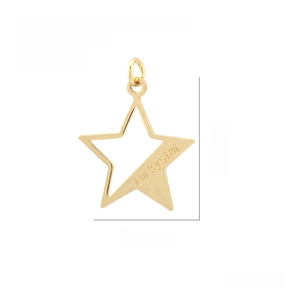 Detail view of 24mm gold lucky star pendant with size measurements and 3mm hole