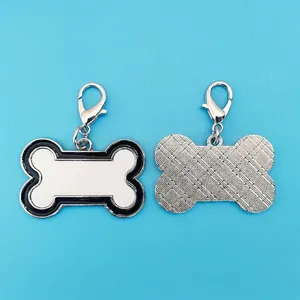 Sublimation DIY bone-shaped pet ID tag with enamel finish and lobster clasp