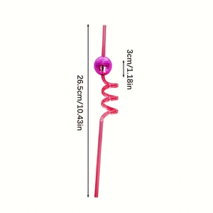 Pajita en espiral con bola de discoteca de mosaico rosa y esfera de espejo de 3cm