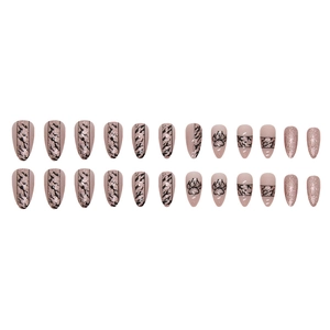 Sparkly almond press-on nails with champagne leopard print and cat paw designs