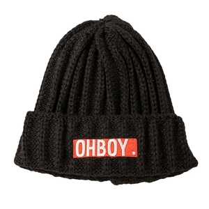 Classic black chunky knit OHBOY beanie for men and women, cozy winter ribbed hat style