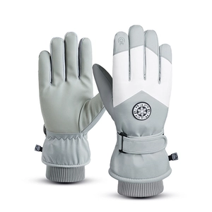 Winter thermal windproof cycling gloves in grey and white with touchscreen fingertips