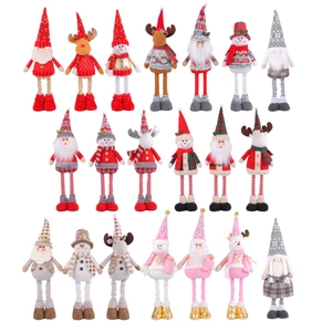 Collection of telescopic Christmas plush dolls featuring Santa, reindeer, and snowmen