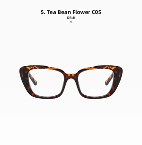 Detail view of cat-eye glasses frame in demi tortoise finish color code C05