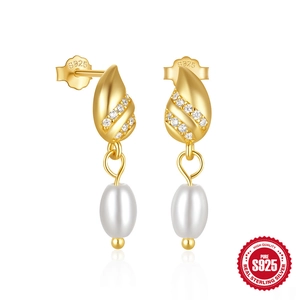 Elegant Water Drop Artificial Pearl Dangle Earrings With 925 Sterling Silver Earring Post And Cubic Zirconia For Women