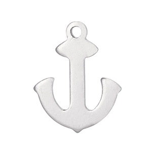 Close-up of silver stainless steel anchor pendant with matte texture and hanging hole