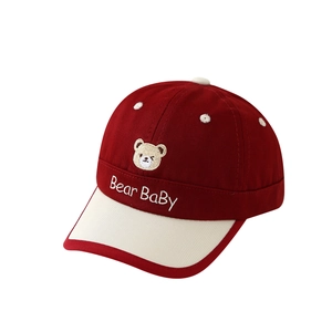 Toddler baseball cap with bear embroidery and red-white contrast colors for casual wear