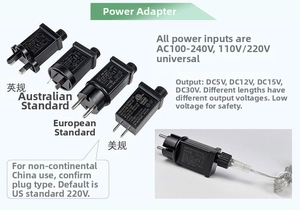 Detailed comparison of UK, AU, EU, and US plug power adapters for LED string lights