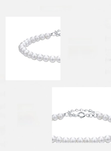 Close-up of S925 sterling silver clasp and extension chain with white pearls