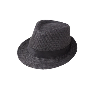 Classic dark grey linen fedora hat for summer sun protection with breathable woven texture