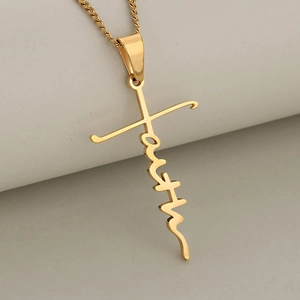 Faith Letter Cross Pendant Stainless Steel Minimalist Religious Jewelry For Men Women Inspirational Charm