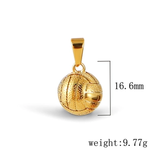 Golden volleyball pendant detail with dimensions 16.6mm and weight 9.77g specs