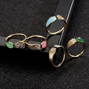18K gold plated open rings with colorful enamel and zircon on dark background