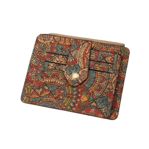 Ethnic mandala print cork wallet with multiple card slots and secure zipper closure
