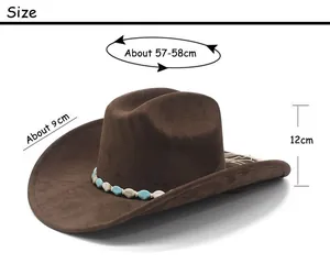 Size guide for dark brown western cowboy hat with turquoise beads showing 9cm brim detail