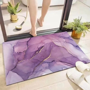 Absorbent diatom mud bath mat with purple marble pattern and anti-slip texture