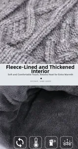 Detail of warm thick fleece lining and dark grey cable knit fabric for winter set