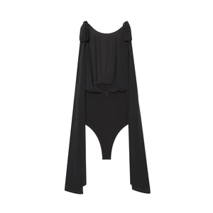 Women Black Sleeveless Chiffon Patchwork Bodysuit Elegant Bow Detail Backless Slim Fit Top Elegant Party Wear
