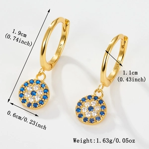 Detailed size chart of S925 sterling silver evil eye hoop earrings in gold finish
