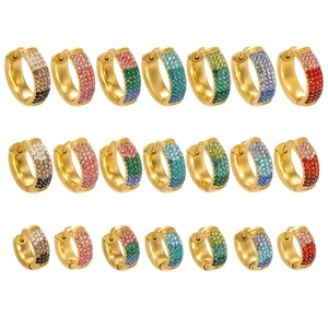 Colorful zircon hoop earrings set in 18k gold plated stainless steel with various crystal colors