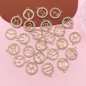 Zodiac Sign Charms Pendants Alloy Rhinestone Hollow Round Astrological Symbol For DIY Jewelry Making Necklaces Earrings