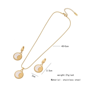 Detailed specs of moon and sun stainless steel jewelry set with white shell inlay