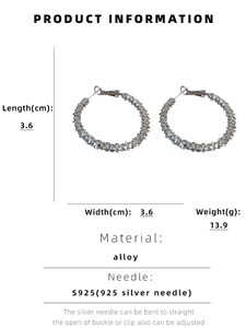 Detailed view of silver hoop earrings with dimensions 3.6cm and S925 silver needles