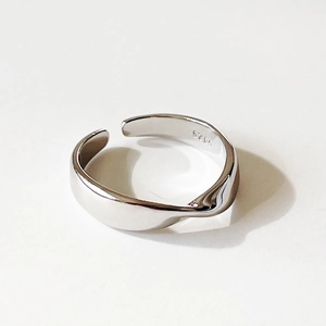 Minimalist S925 sterling silver twisted open ring with adjustable band on white background