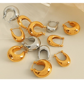Polished hollow teardrop hoop earrings in gold and silver finishes across various sizes