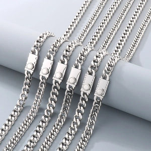 Cuban Link Necklace And Bracelet Jewelry Stainless Steel Hip Hop Punk Style Men Beveled Chain With Snap Buckle