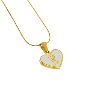 Minimalist 18K gold plated heart necklace with shell inlay and letter E pendant