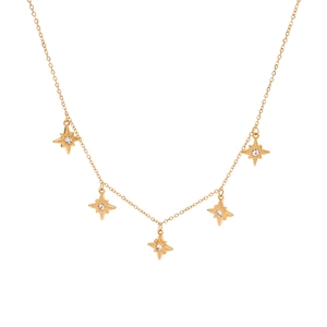 Elegant 18k gold plated stainless steel necklace with sparkling octagram star pendant