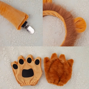 Plush lion costume set for kids including animal ear headband tail and paw gloves