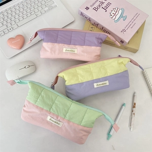 Quilted contrast color pencil case with large capacity and soft macaron aesthetic finish