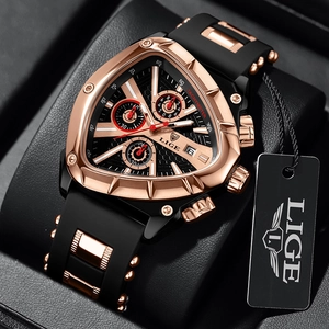 Men Triangle Quartz Watch Alloy Case Silicone Strap Chronograph Luminous Date Tachymeter Waterproof Sport Wristwatch