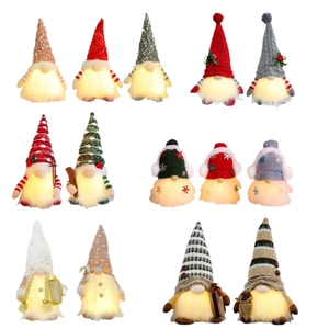 Set of 11 glowing Christmas gnomes with sequins and LED lights in festive colors