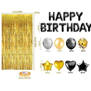 Set palloncini oro rosa con striscione Happy Birthday e tende a frange per compleanni