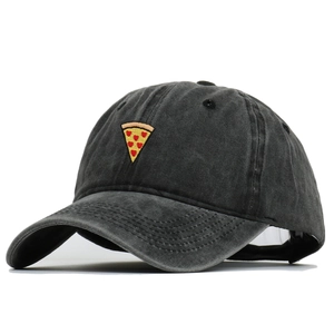Berretto da baseball grigio antracite lavato vintage con ricamo pizza per uomo e donna