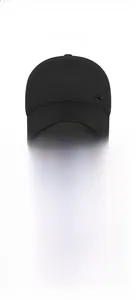 Detail view of the black winter baseball cap with metal logo plate and warm ear flaps